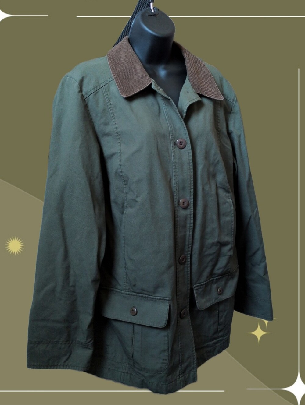 ✨ Vintage Olive Green And Brown Corduroy LL Bean Barn Chore Jacket Coat Size M